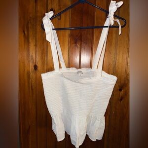 J.Crew white smocked tie shoulder tank top size‎ large